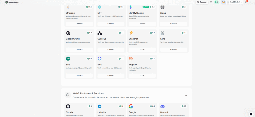 Screenshot of the Human Passport tasks participants have to do in order to earn stamps.