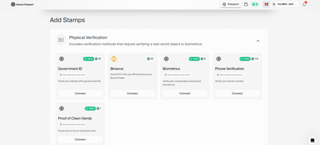 Screenshot of additional Human Passport airdrop tasks.